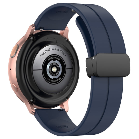 20mm Universal Flat Head Groove Folding Black Buckle Silicone Watch Band(Midnight Blue)