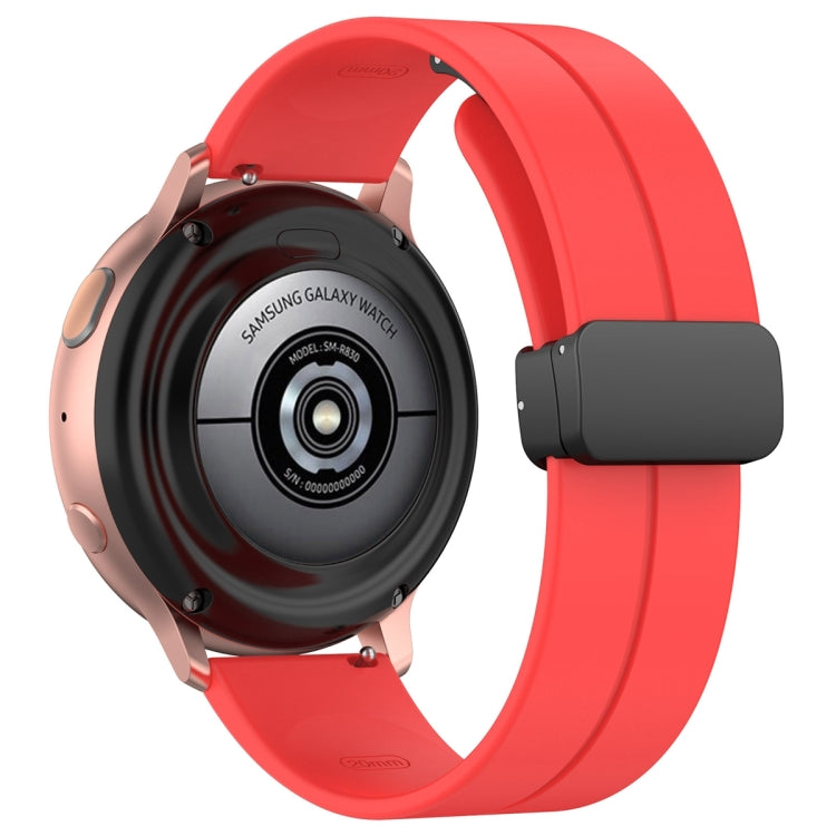 20mm Universal Flat Head Groove Folding Black Buckle Silicone Watch Band(Red)