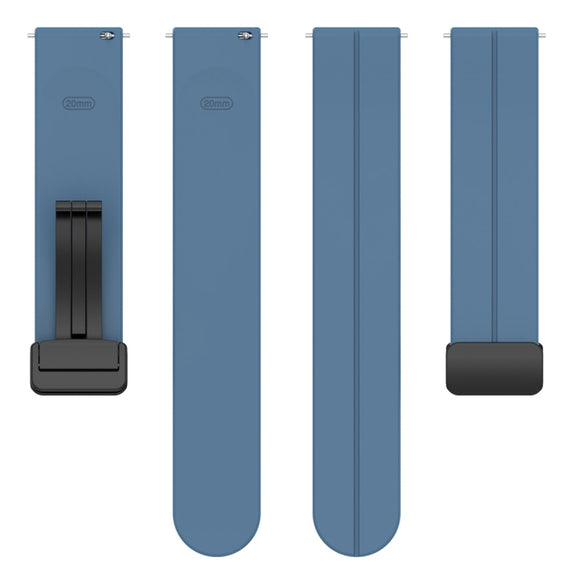 22mm Universal Flat Head Groove Folding Black Buckle Silicone Watch Band(Blue)