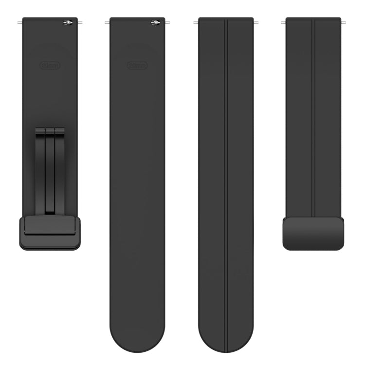 22mm Universal Flat Head Groove Folding Black Buckle Silicone Watch Band(Black)