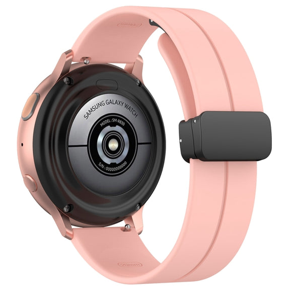22mm Universal Flat Head Groove Folding Black Buckle Silicone Watch Band(Light Pink)
