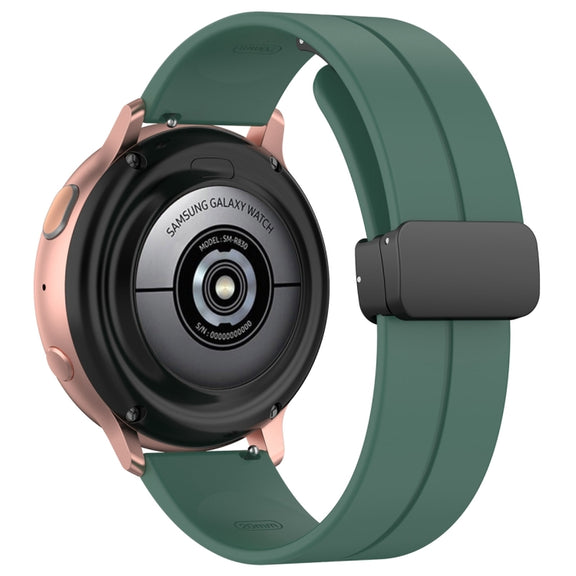 22mm Universal Flat Head Groove Folding Black Buckle Silicone Watch Band(Dark Green)