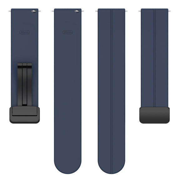 22mm Universal Flat Head Groove Folding Black Buckle Silicone Watch Band(Midnight Blue)