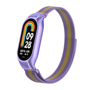 For Xiaomi Mi Band 8 Integrated Metal Case + Milanese Magnetic Watch Band(Purple+Gold)