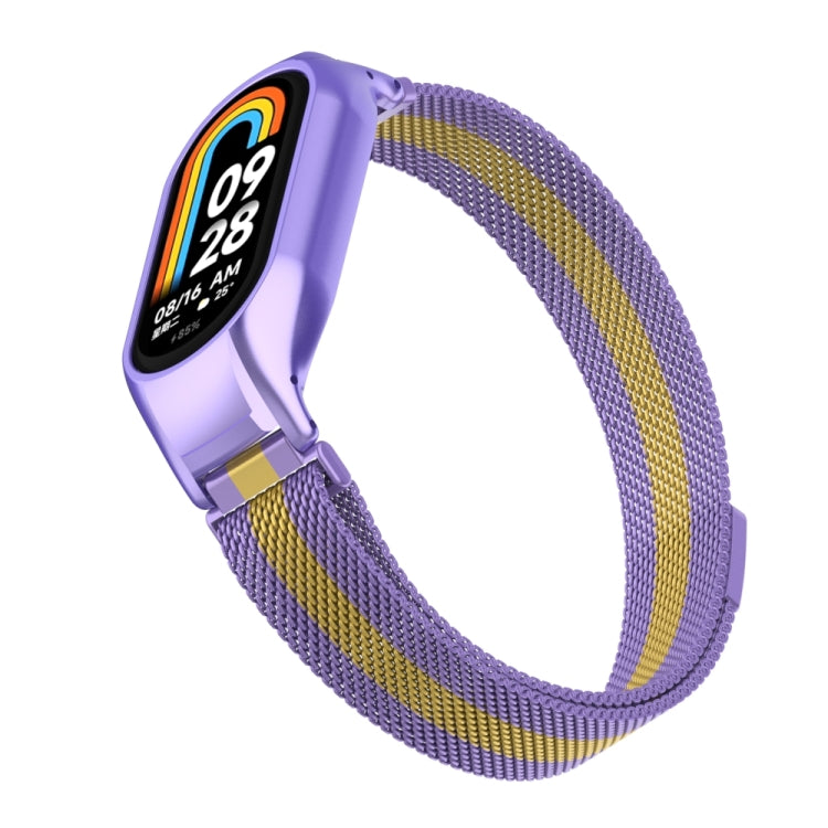 For Xiaomi Mi Band 8 Integrated Metal Case + Milanese Magnetic Watch Band(Purple+Gold) - Smart Wear by PMC TechLife | Online Shopping South Africa | PMC TechLife