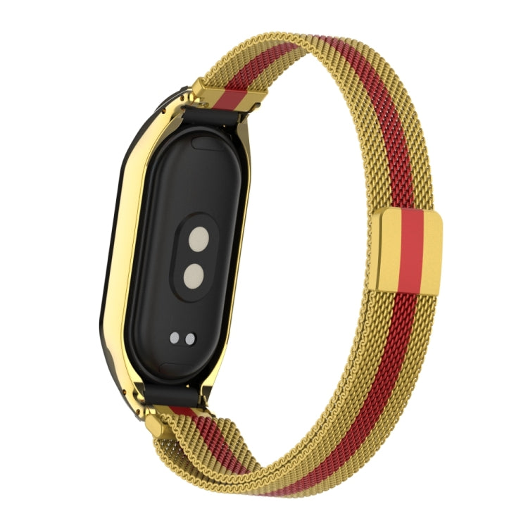 For Xiaomi Mi Band 8 Integrated Metal Case + Milanese Magnetic Watch Band(Gold+Red) - Smart Wear by PMC TechLife | Online Shopping South Africa | PMC TechLife