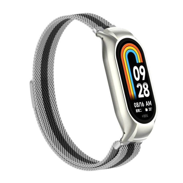 For Xiaomi Mi Band 8 Integrated Metal Case + Milanese Magnetic Watch Band(Silver+Black)