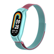 For Xiaomi Mi Band 8 Integrated Metal Case + Milanese Magnetic Watch Band(Pink Blue)