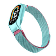 For Xiaomi Mi Band 8 Integrated Metal Case + Milanese Magnetic Watch Band(Pink Blue)