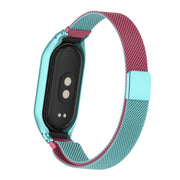 For Xiaomi Mi Band 8 Integrated Metal Case + Milanese Magnetic Watch Band(Pink Blue)