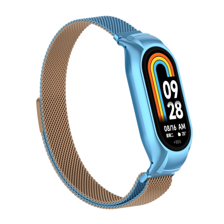 For Xiaomi Mi Band 8 Integrated Metal Case + Milanese Magnetic Watch Band(Gold Blue) - Smart Wear by PMC TechLife | Online Shopping South Africa | PMC TechLife