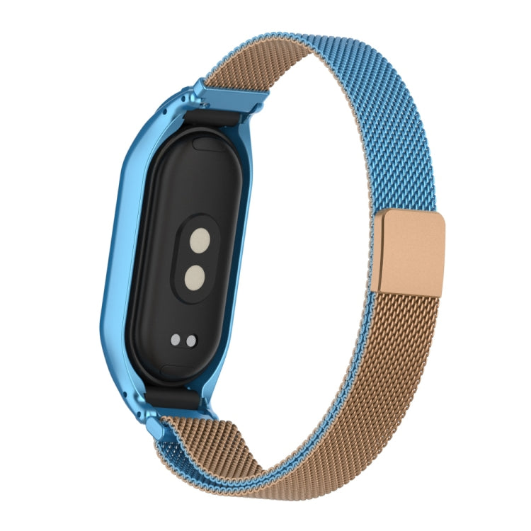 For Xiaomi Mi Band 8 Integrated Metal Case + Milanese Magnetic Watch Band(Gold Blue) - Smart Wear by PMC TechLife | Online Shopping South Africa | PMC TechLife