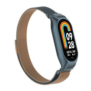 For Xiaomi Mi Band 8 Integrated Metal Case + Milanese Magnetic Watch Band(Gold Grey)
