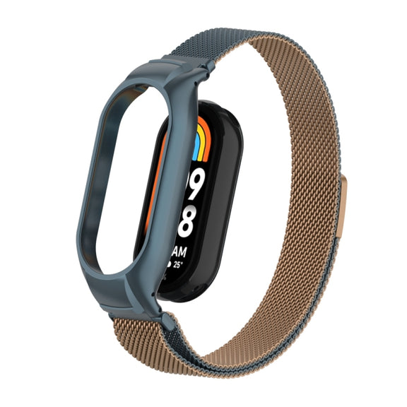 For Xiaomi Mi Band 8 Integrated Metal Case + Milanese Magnetic Watch Band(Gold Grey)