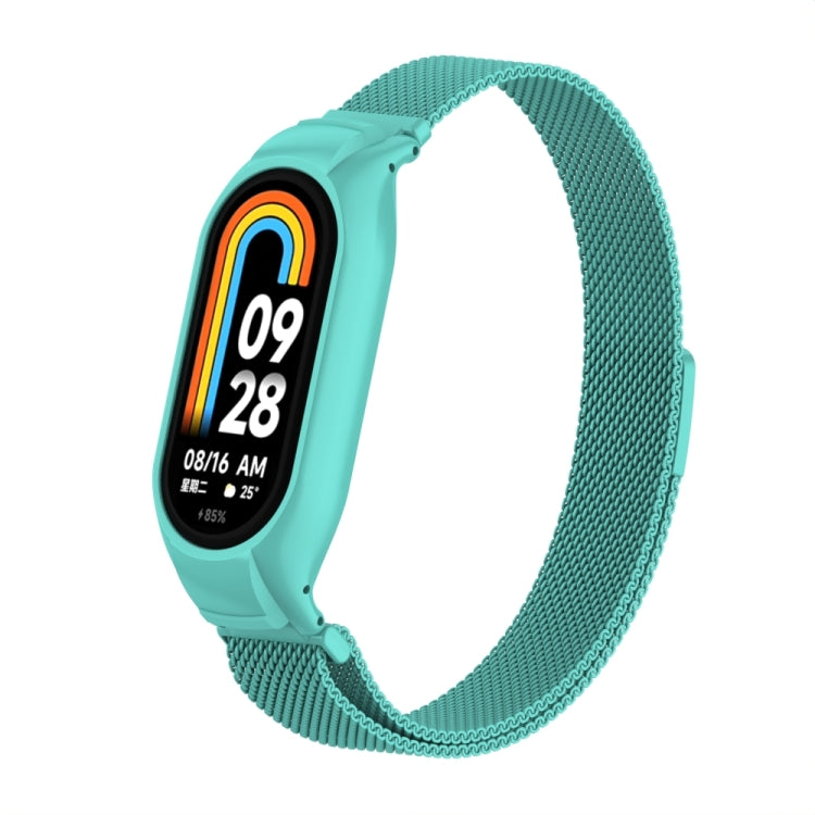For Xiaomi Mi Band 8 Integrated Metal Case + Milanese Magnetic Watch Band(Tiffany Blue) - Smart Wear by PMC TechLife | Online Shopping South Africa | PMC TechLife