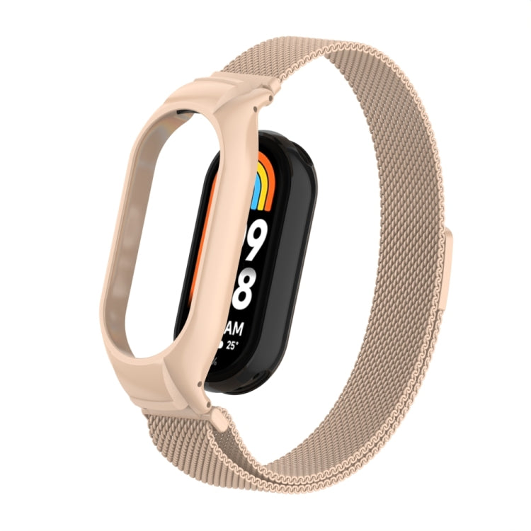 For Xiaomi Mi Band 8 Integrated Metal Case + Milanese Magnetic Watch Band(Milk Tea Color) - Smart Wear by PMC TechLife | Online Shopping South Africa | PMC TechLife