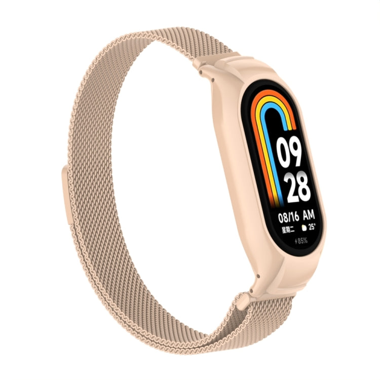 For Xiaomi Mi Band 8 Integrated Metal Case + Milanese Magnetic Watch Band(Milk Tea Color) - Smart Wear by PMC TechLife | Online Shopping South Africa | PMC TechLife