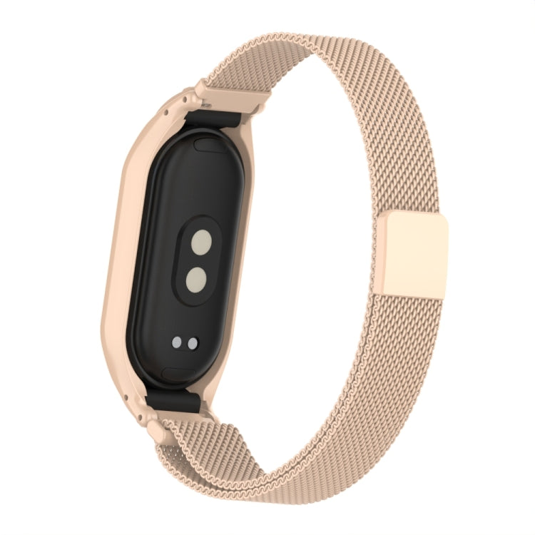 For Xiaomi Mi Band 8 Integrated Metal Case + Milanese Magnetic Watch Band(Milk Tea Color) - Smart Wear by PMC TechLife | Online Shopping South Africa | PMC TechLife