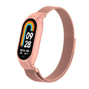 For Xiaomi Mi Band 8 Integrated Metal Case + Milanese Magnetic Watch Band(Bright Pink)