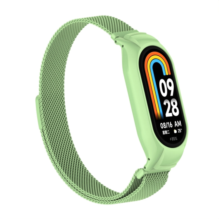 For Xiaomi Mi Band 8 Integrated Metal Case + Milanese Magnetic Watch Band(Matcha Green) - Smart Wear by PMC TechLife | Online Shopping South Africa | PMC TechLife