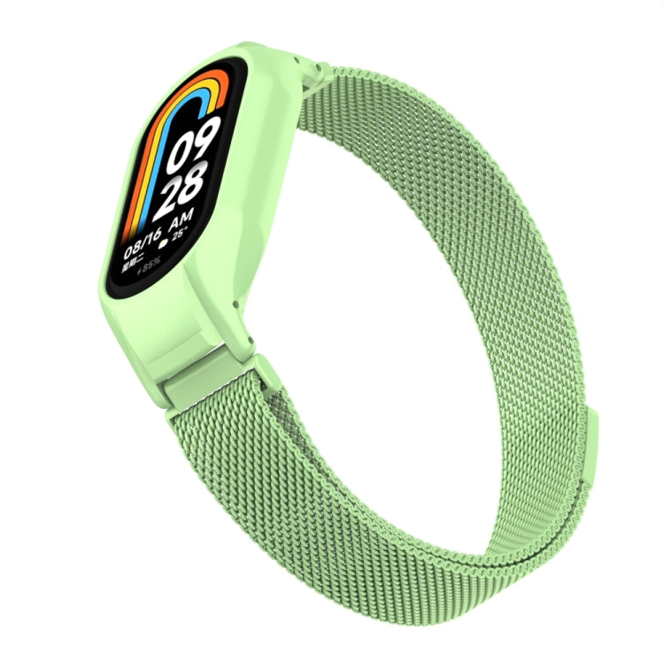 For Xiaomi Mi Band 8 Integrated Metal Case + Milanese Magnetic Watch Band(Matcha Green) - Smart Wear by PMC TechLife | Online Shopping South Africa | PMC TechLife
