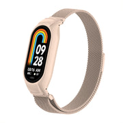 For Xiaomi Mi Band 8 Integrated Metal Case + Milanese Magnetic Watch Band(Lotus Pink)