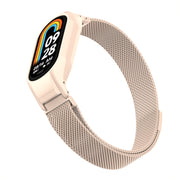 For Xiaomi Mi Band 8 Integrated Metal Case + Milanese Magnetic Watch Band(Lotus Pink)