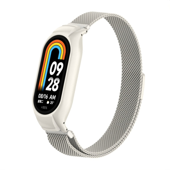 For Xiaomi Mi Band 8 Integrated Metal Case + Milanese Magnetic Watch Band(Beige)