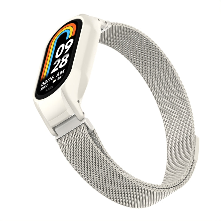 For Xiaomi Mi Band 8 Integrated Metal Case + Milanese Magnetic Watch Band(Beige)