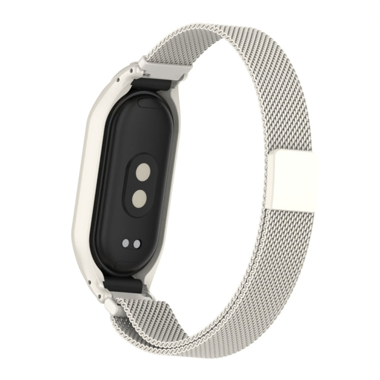 For Xiaomi Mi Band 8 Integrated Metal Case + Milanese Magnetic Watch Band(Beige)