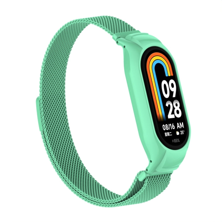 For Xiaomi Mi Band 8 Integrated Metal Case + Milanese Magnetic Watch Band(Blue Sea)