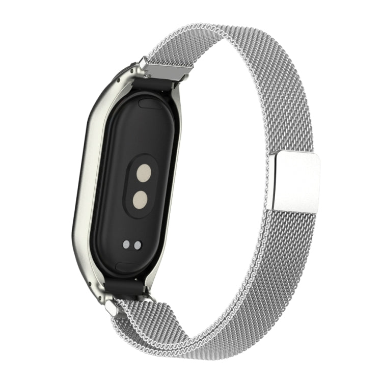 For Xiaomi Mi Band 8 Integrated Metal Case + Milanese Magnetic Watch Band(Silver) - Smart Wear by PMC TechLife | Online Shopping South Africa | PMC TechLife
