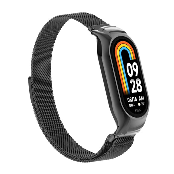 For Xiaomi Mi Band 8 Integrated Metal Case + Milanese Magnetic Watch Band(Black)