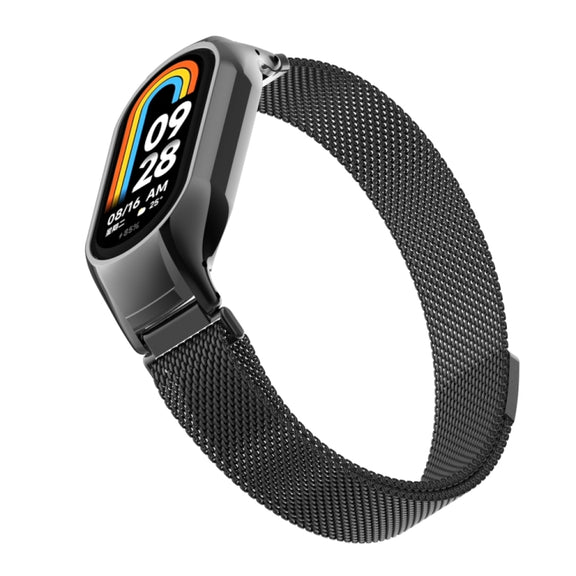 For Xiaomi Mi Band 8 Integrated Metal Case + Milanese Magnetic Watch Band(Black)