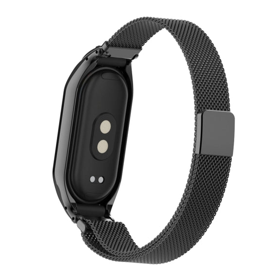 For Xiaomi Mi Band 8 Integrated Metal Case + Milanese Magnetic Watch Band(Black)