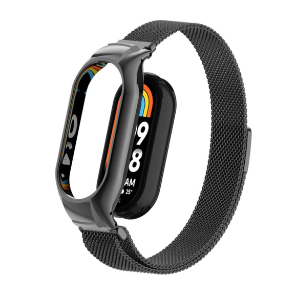 For Xiaomi Mi Band 8 Integrated Metal Case + Milanese Magnetic Watch Band(Black)