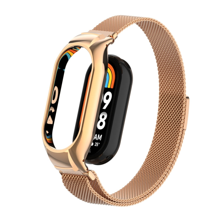 For Xiaomi Mi Band 8 Integrated Metal Case + Milanese Magnetic Watch Band(Rose Gold) - Smart Wear by PMC TechLife | Online Shopping South Africa | PMC TechLife