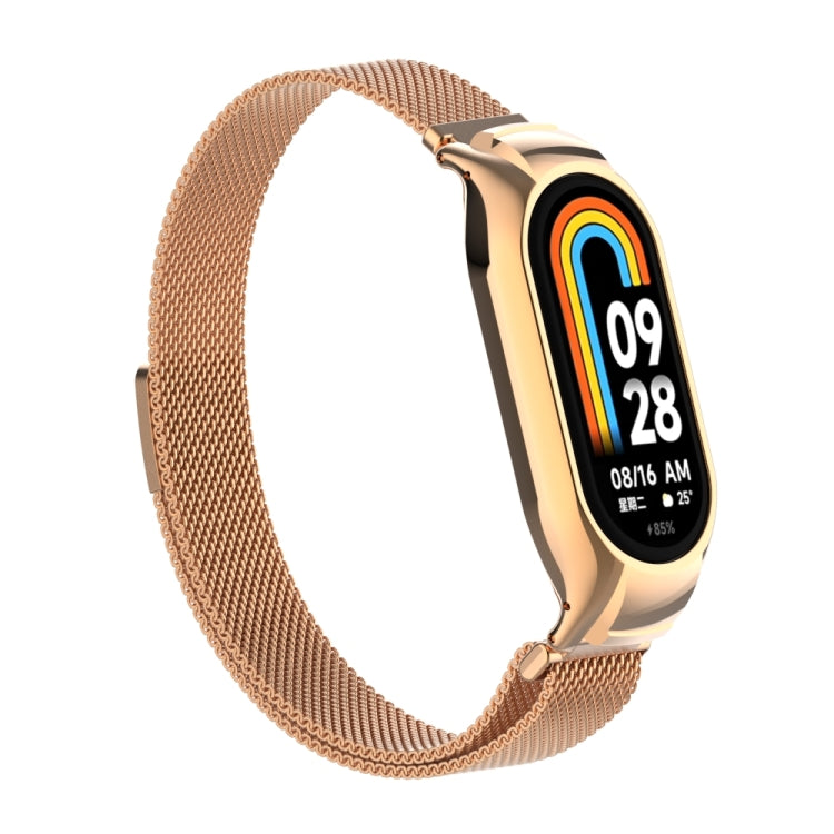 For Xiaomi Mi Band 8 Integrated Metal Case + Milanese Magnetic Watch Band(Rose Gold)