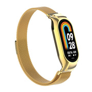 For Xiaomi Mi Band 8 Integrated Metal Case + Milanese Magnetic Watch Band(Gold)