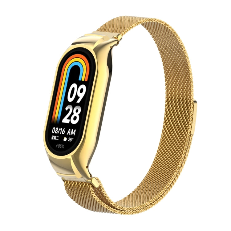 For Xiaomi Mi Band 8 Integrated Metal Case + Milanese Magnetic Watch Band(Gold) - Smart Wear by PMC TechLife | Online Shopping South Africa | PMC TechLife