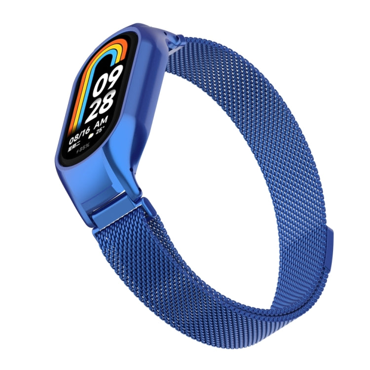 For Xiaomi Mi Band 8 Integrated Metal Case + Milanese Magnetic Watch Band(Blue) - Smart Wear by PMC TechLife | Online Shopping South Africa | PMC TechLife