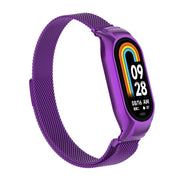 For Xiaomi Mi Band 8 Integrated Metal Case + Milanese Magnetic Watch Band(Purple)