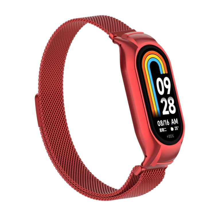 For Xiaomi Mi Band 8 Integrated Metal Case + Milanese Magnetic Watch Band(Red)