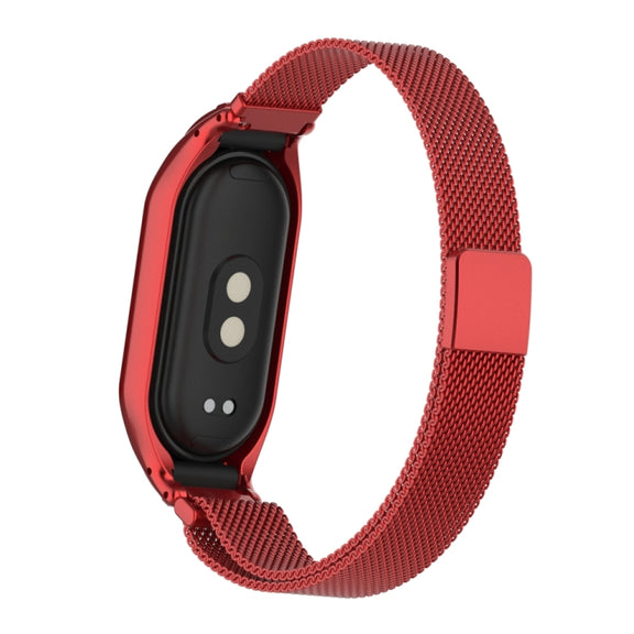 For Xiaomi Mi Band 8 Integrated Metal Case + Milanese Magnetic Watch Band(Red)