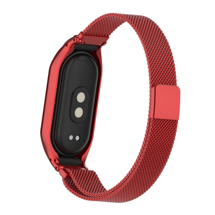 For Xiaomi Mi Band 8 Integrated Metal Case + Milanese Magnetic Watch Band(Red)
