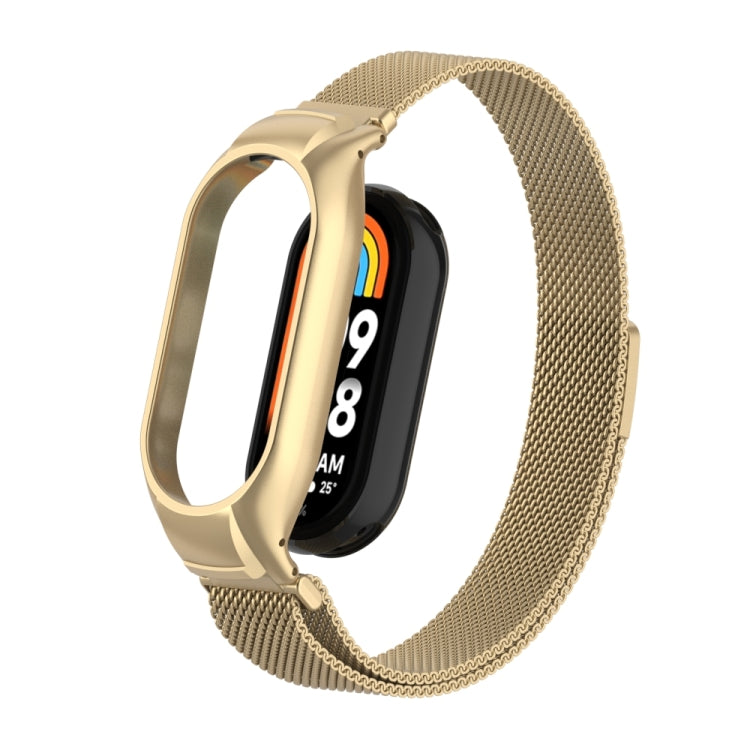 For Xiaomi Mi Band 8 Integrated Metal Case + Milanese Magnetic Watch Band(Retro Gold) - Smart Wear by PMC TechLife | Online Shopping South Africa | PMC TechLife