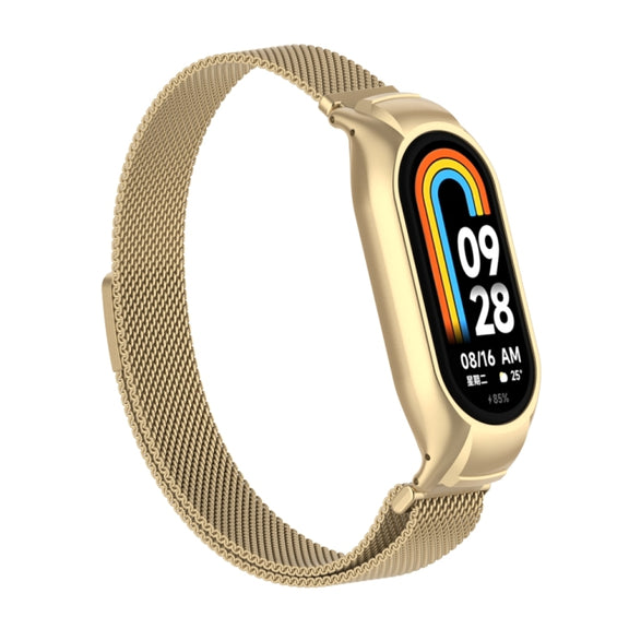 For Xiaomi Mi Band 8 Integrated Metal Case + Milanese Magnetic Watch Band(Retro Gold)