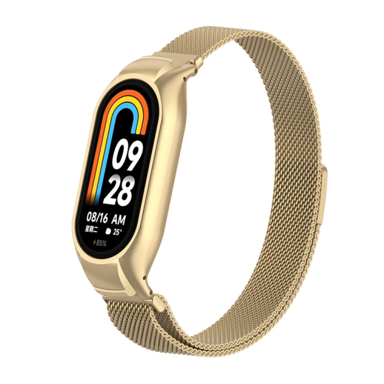 For Xiaomi Mi Band 8 Integrated Metal Case + Milanese Magnetic Watch Band(Retro Gold) - Smart Wear by PMC TechLife | Online Shopping South Africa | PMC TechLife