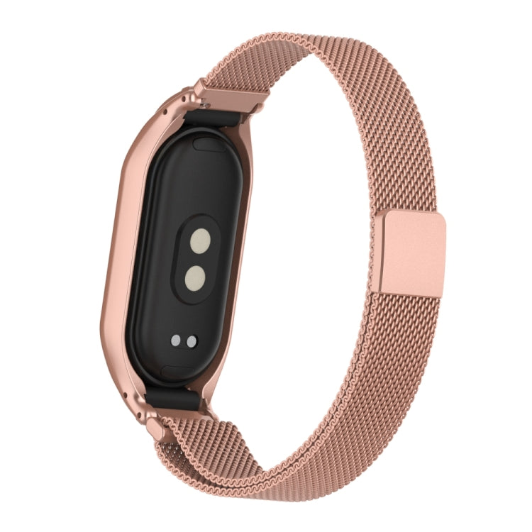 For Xiaomi Mi Band 8 Integrated Metal Case + Milanese Magnetic Watch Band(Rose Red)