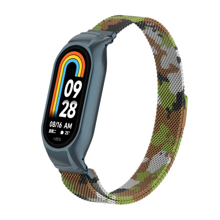 For Xiaomi Mi Band 8 Integrated Metal Case + Milanese Magnetic Watch Band(Grass Green)